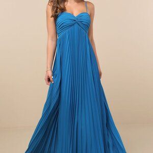 Lulus Jolette Blue Pleated Knot-front Maxi Dress - Size S